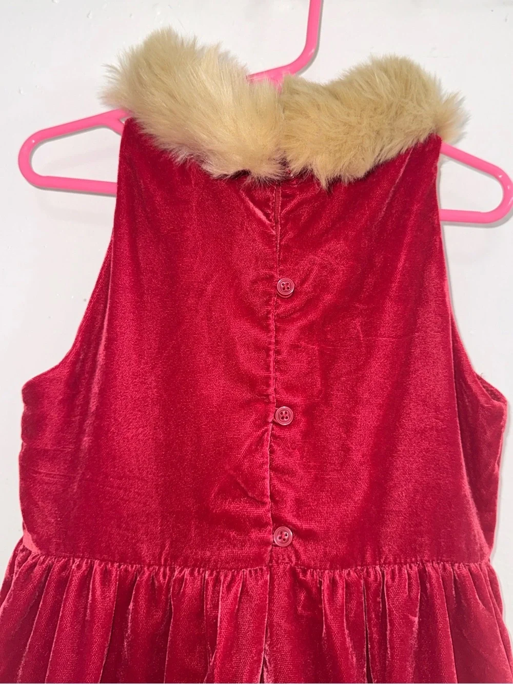 Janie and Jack red velvet tiered dress featuring a plush faux fur collar size 6